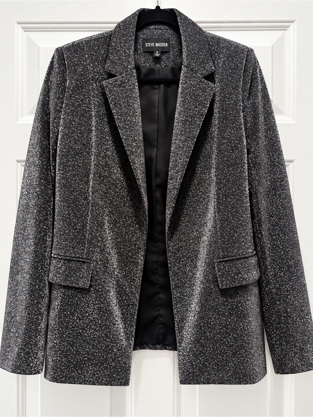 Steve Madden Metallic Silver Black Sparkle Blazer Size S Party Holiday Glam